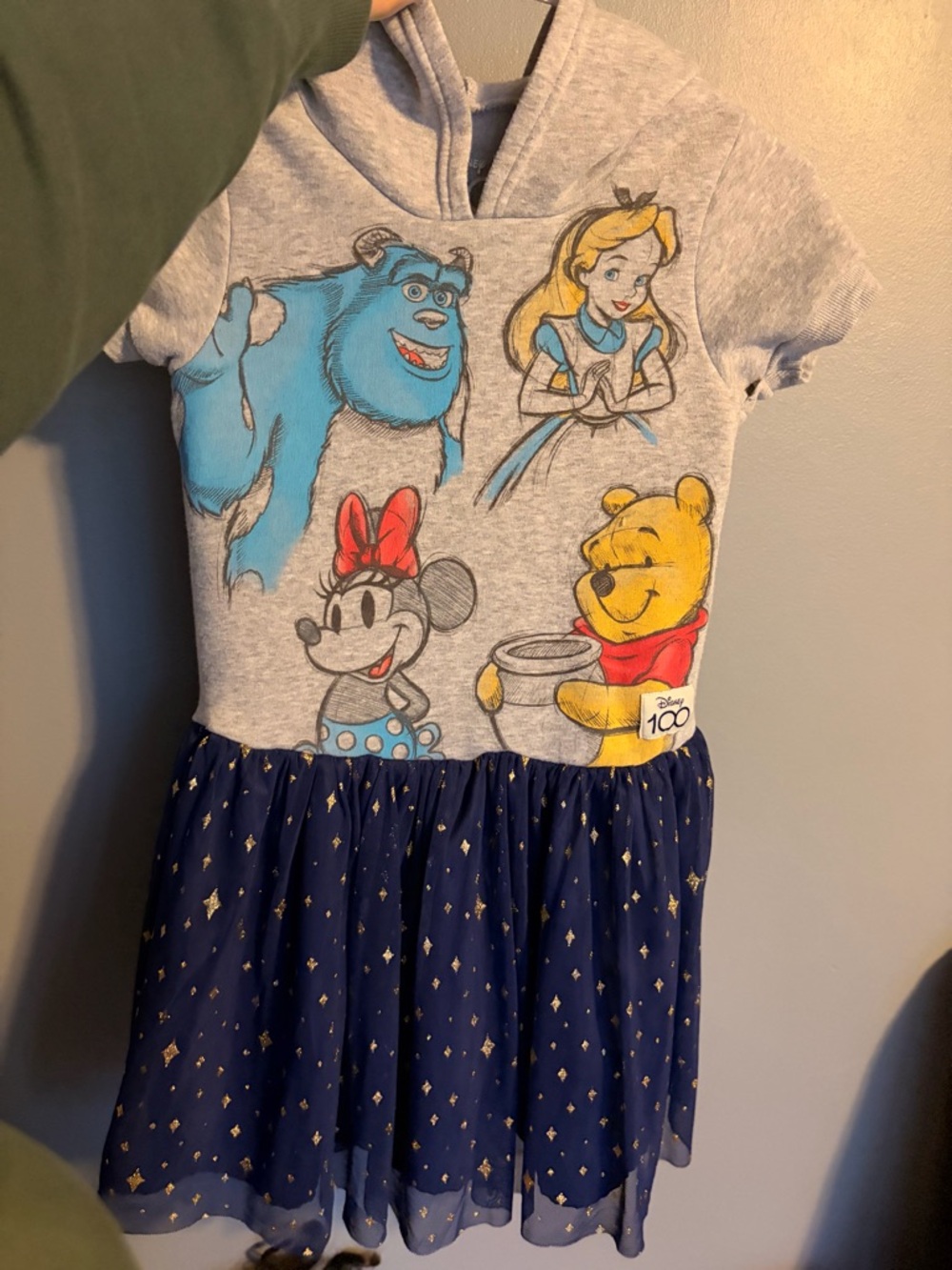 Disney Grey Hooded Dress with Navy Gold Star Tulle Skirt